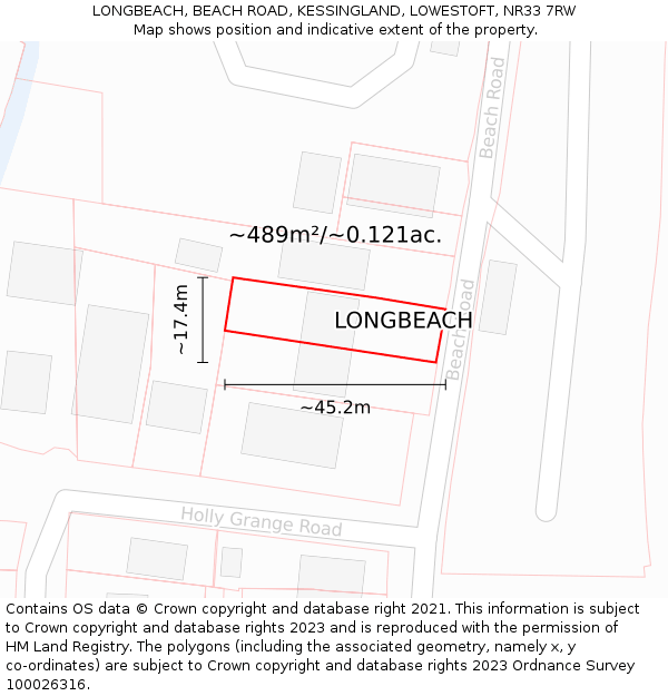LONGBEACH, BEACH ROAD, KESSINGLAND, LOWESTOFT, NR33 7RW: Plot and title map