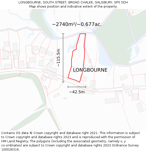 LONGBOURNE, SOUTH STREET, BROAD CHALKE, SALISBURY, SP5 5DH: Plot and title map