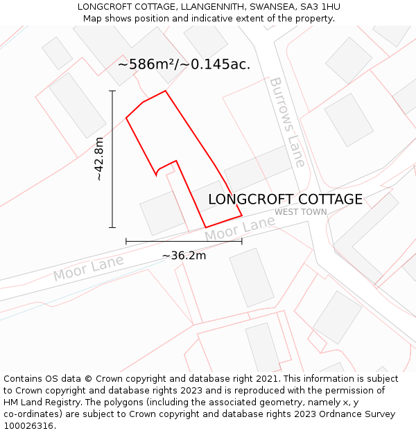 LONGCROFT COTTAGE, LLANGENNITH, SWANSEA, SA3 1HU: Plot and title map