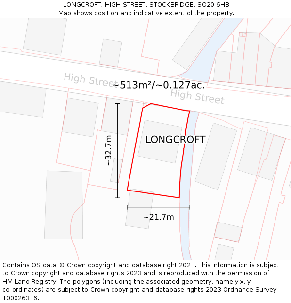 LONGCROFT, HIGH STREET, STOCKBRIDGE, SO20 6HB: Plot and title map