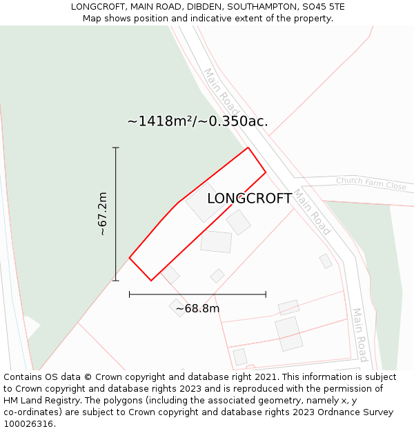 LONGCROFT, MAIN ROAD, DIBDEN, SOUTHAMPTON, SO45 5TE: Plot and title map