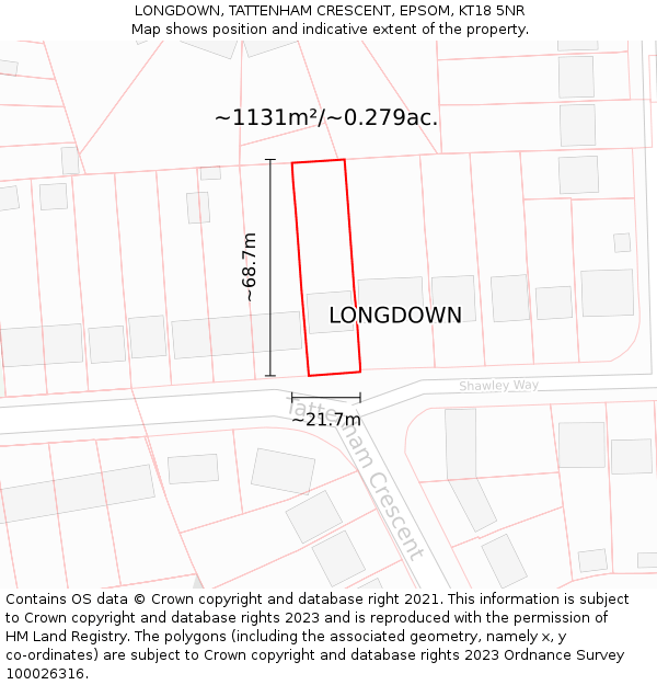 LONGDOWN, TATTENHAM CRESCENT, EPSOM, KT18 5NR: Plot and title map