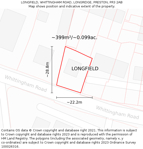 LONGFIELD, WHITTINGHAM ROAD, LONGRIDGE, PRESTON, PR3 2AB: Plot and title map