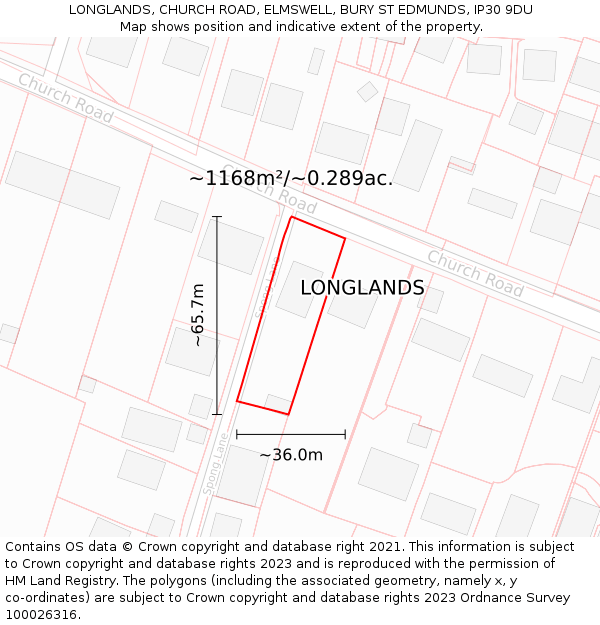 LONGLANDS, CHURCH ROAD, ELMSWELL, BURY ST EDMUNDS, IP30 9DU: Plot and title map