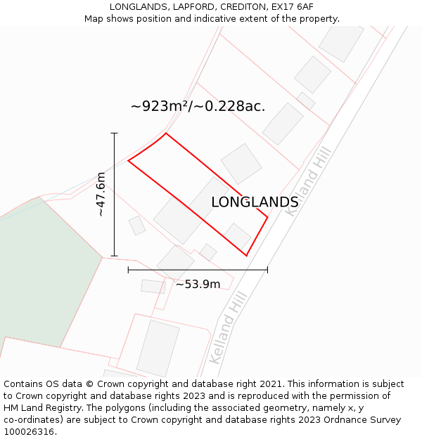 LONGLANDS, LAPFORD, CREDITON, EX17 6AF: Plot and title map