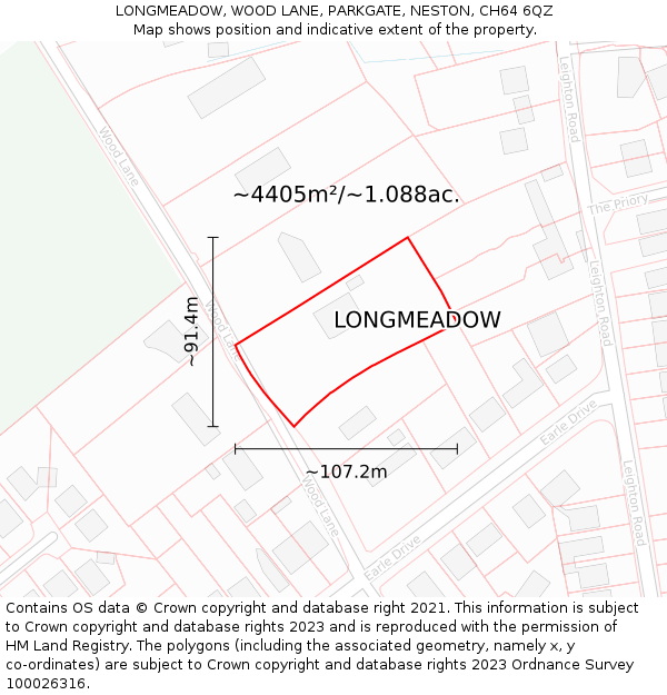 LONGMEADOW, WOOD LANE, PARKGATE, NESTON, CH64 6QZ: Plot and title map