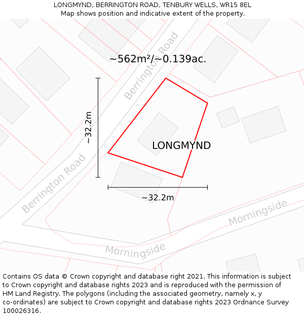 LONGMYND, BERRINGTON ROAD, TENBURY WELLS, WR15 8EL: Plot and title map