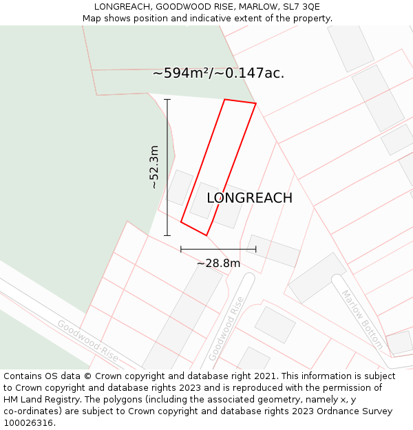 LONGREACH, GOODWOOD RISE, MARLOW, SL7 3QE: Plot and title map