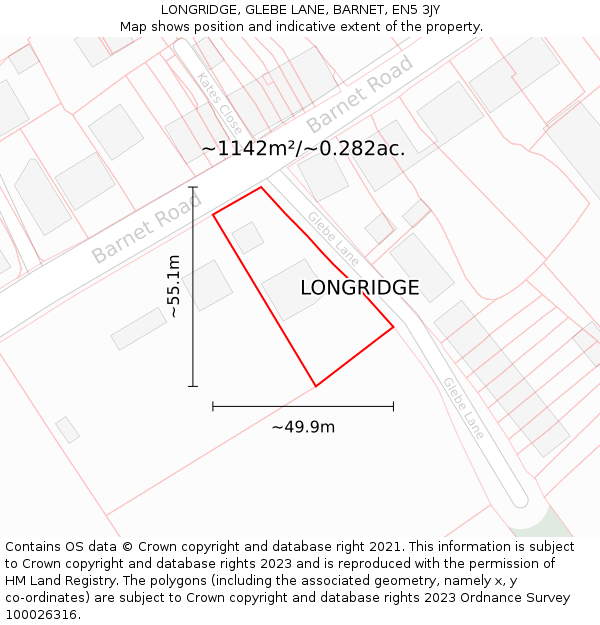 LONGRIDGE, GLEBE LANE, BARNET, EN5 3JY: Plot and title map