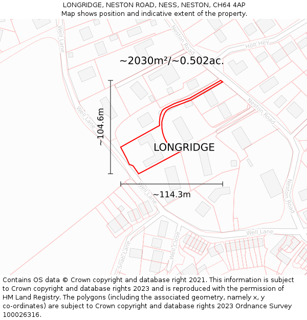 LONGRIDGE, NESTON ROAD, NESS, NESTON, CH64 4AP: Plot and title map