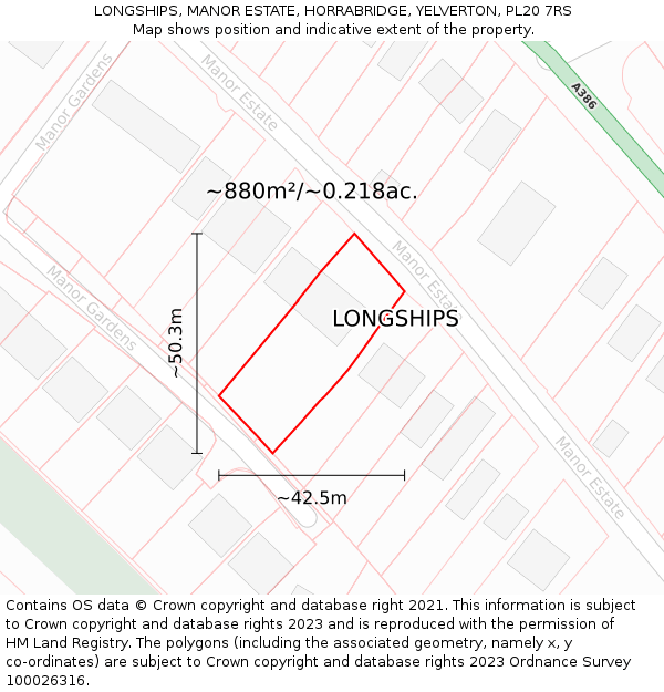LONGSHIPS, MANOR ESTATE, HORRABRIDGE, YELVERTON, PL20 7RS: Plot and title map