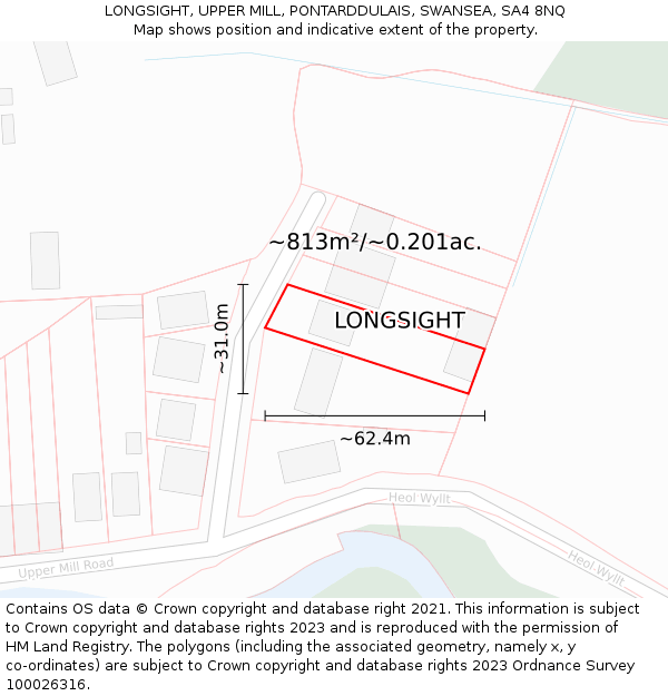 LONGSIGHT, UPPER MILL, PONTARDDULAIS, SWANSEA, SA4 8NQ: Plot and title map