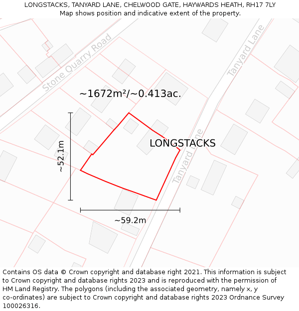 LONGSTACKS, TANYARD LANE, CHELWOOD GATE, HAYWARDS HEATH, RH17 7LY: Plot and title map