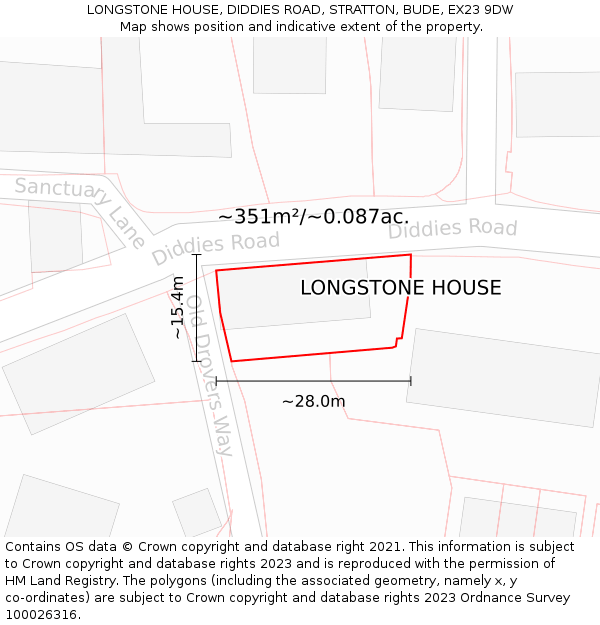 LONGSTONE HOUSE, DIDDIES ROAD, STRATTON, BUDE, EX23 9DW: Plot and title map