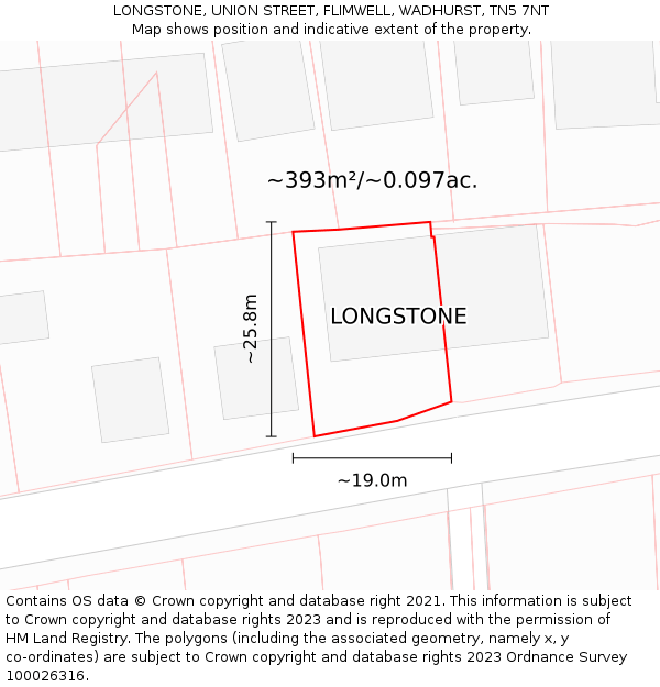 LONGSTONE, UNION STREET, FLIMWELL, WADHURST, TN5 7NT: Plot and title map