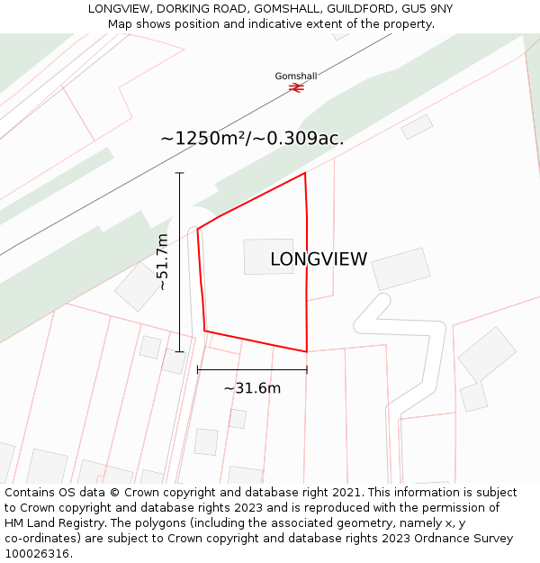 LONGVIEW, DORKING ROAD, GOMSHALL, GUILDFORD, GU5 9NY: Plot and title map