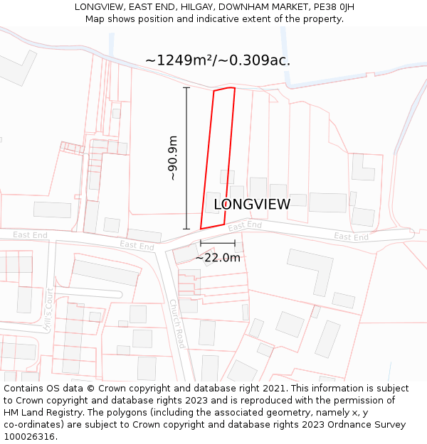 LONGVIEW, EAST END, HILGAY, DOWNHAM MARKET, PE38 0JH: Plot and title map