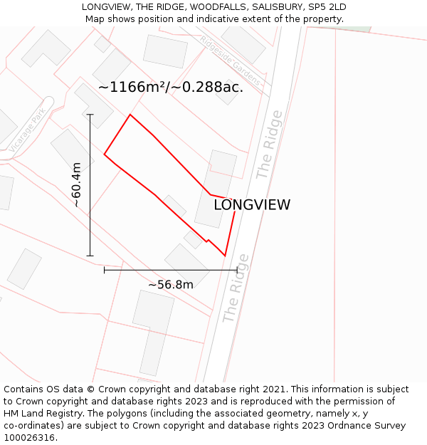 LONGVIEW, THE RIDGE, WOODFALLS, SALISBURY, SP5 2LD: Plot and title map