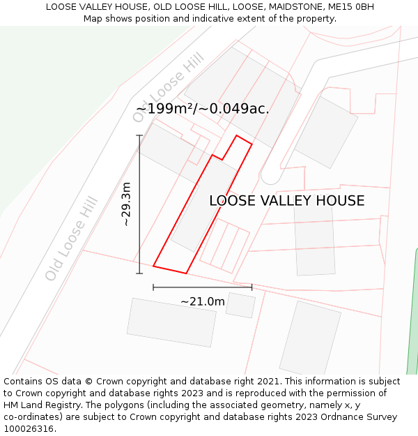 LOOSE VALLEY HOUSE, OLD LOOSE HILL, LOOSE, MAIDSTONE, ME15 0BH: Plot and title map