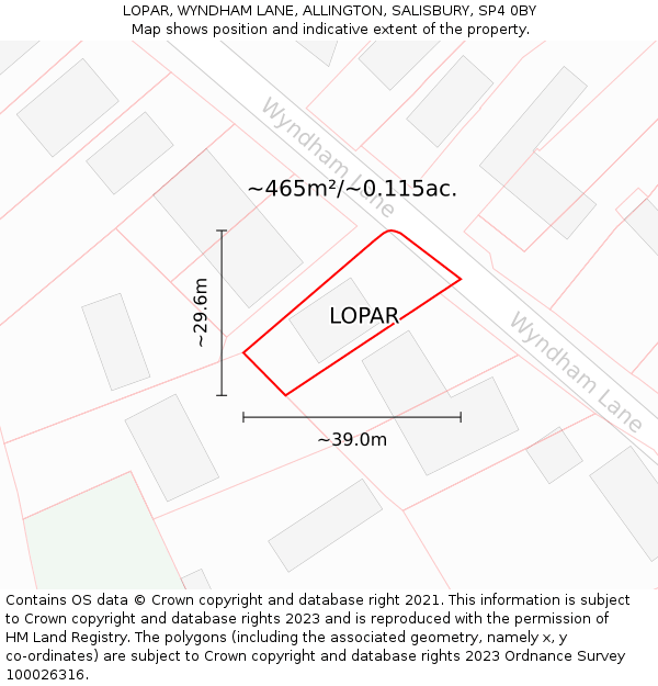LOPAR, WYNDHAM LANE, ALLINGTON, SALISBURY, SP4 0BY: Plot and title map