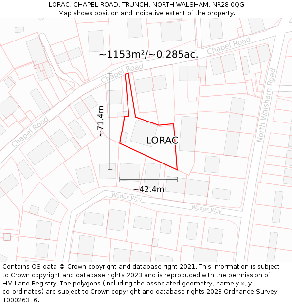 LORAC, CHAPEL ROAD, TRUNCH, NORTH WALSHAM, NR28 0QG: Plot and title map