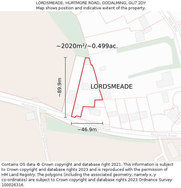 LORDSMEADE, HURTMORE ROAD, GODALMING, GU7 2DY: Plot and title map