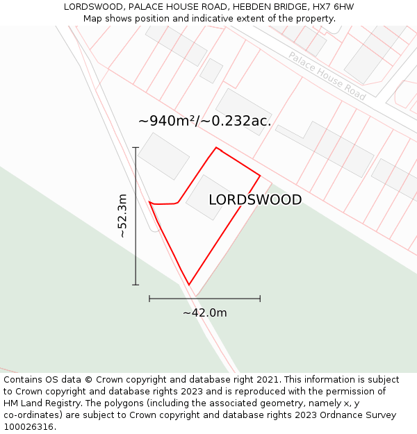 LORDSWOOD, PALACE HOUSE ROAD, HEBDEN BRIDGE, HX7 6HW: Plot and title map