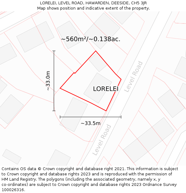 LORELEI, LEVEL ROAD, HAWARDEN, DEESIDE, CH5 3JR: Plot and title map