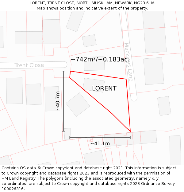 LORENT, TRENT CLOSE, NORTH MUSKHAM, NEWARK, NG23 6HA: Plot and title map