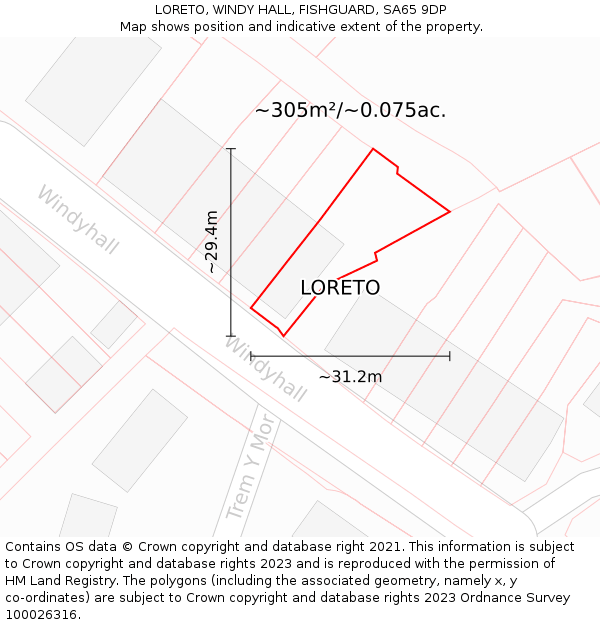 LORETO, WINDY HALL, FISHGUARD, SA65 9DP: Plot and title map