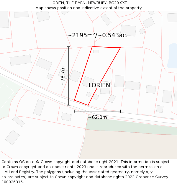 LORIEN, TILE BARN, NEWBURY, RG20 9XE: Plot and title map