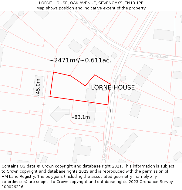 LORNE HOUSE, OAK AVENUE, SEVENOAKS, TN13 1PR: Plot and title map