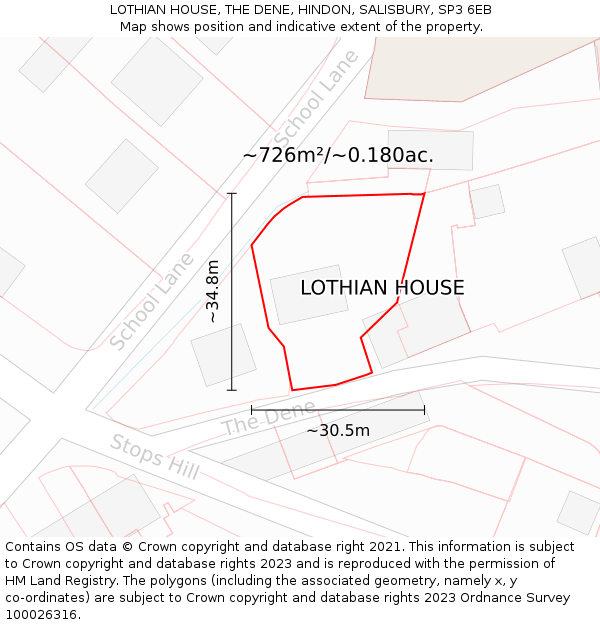 LOTHIAN HOUSE, THE DENE, HINDON, SALISBURY, SP3 6EB: Plot and title map