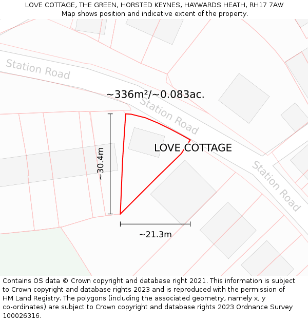 LOVE COTTAGE, THE GREEN, HORSTED KEYNES, HAYWARDS HEATH, RH17 7AW: Plot and title map