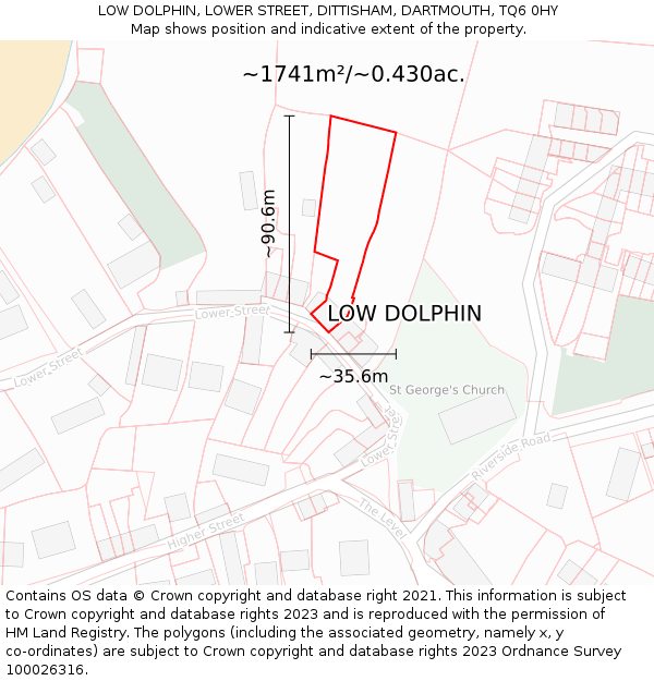 LOW DOLPHIN, LOWER STREET, DITTISHAM, DARTMOUTH, TQ6 0HY: Plot and title map