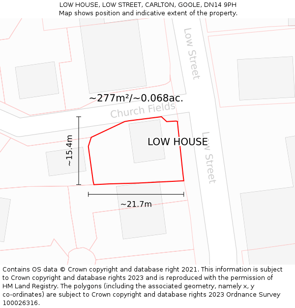 LOW HOUSE, LOW STREET, CARLTON, GOOLE, DN14 9PH: Plot and title map