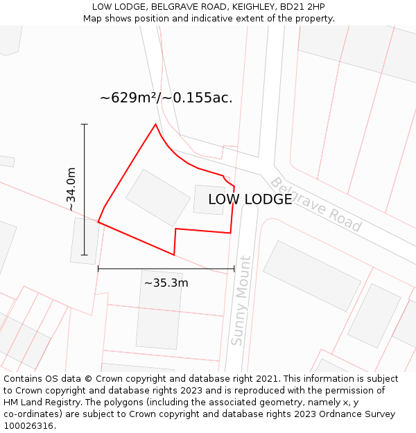 LOW LODGE, BELGRAVE ROAD, KEIGHLEY, BD21 2HP: Plot and title map