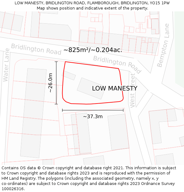 LOW MANESTY, BRIDLINGTON ROAD, FLAMBOROUGH, BRIDLINGTON, YO15 1PW: Plot and title map