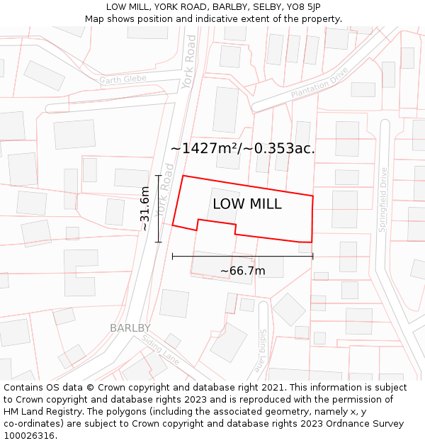 LOW MILL, YORK ROAD, BARLBY, SELBY, YO8 5JP: Plot and title map