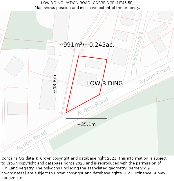 LOW RIDING, AYDON ROAD, CORBRIDGE, NE45 5EJ: Plot and title map