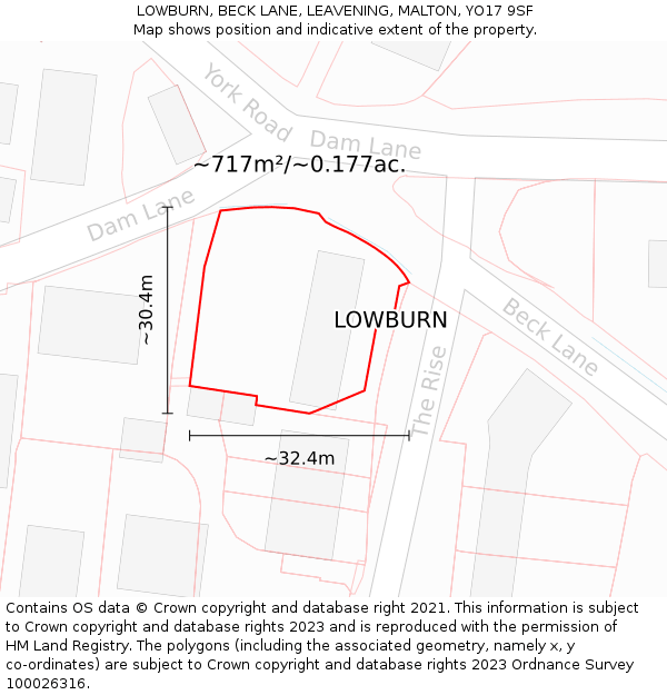 LOWBURN, BECK LANE, LEAVENING, MALTON, YO17 9SF: Plot and title map