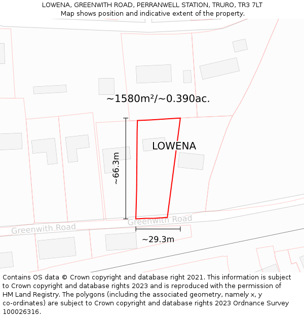 LOWENA, GREENWITH ROAD, PERRANWELL STATION, TRURO, TR3 7LT: Plot and title map