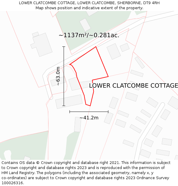 LOWER CLATCOMBE COTTAGE, LOWER CLATCOMBE, SHERBORNE, DT9 4RH: Plot and title map