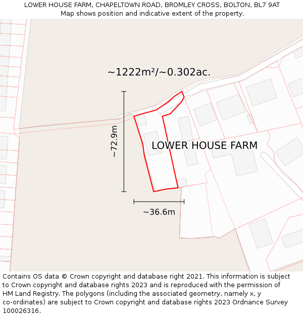 LOWER HOUSE FARM, CHAPELTOWN ROAD, BROMLEY CROSS, BOLTON, BL7 9AT: Plot and title map