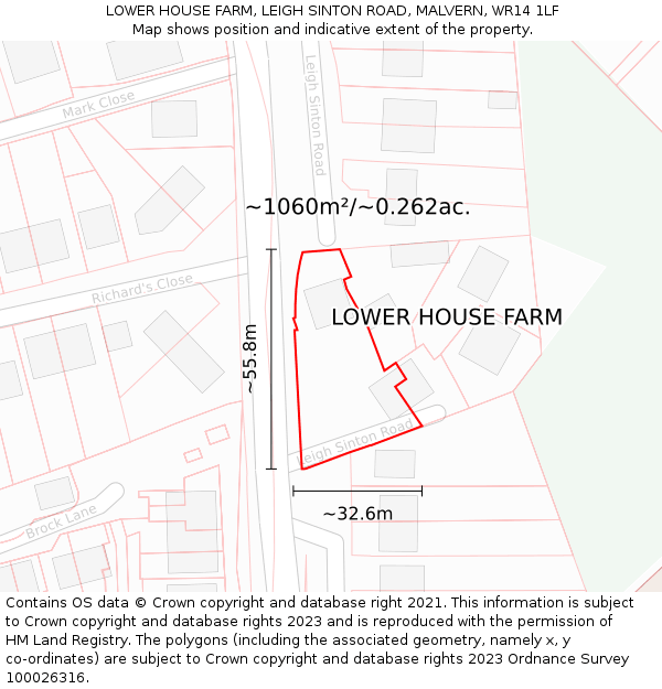 LOWER HOUSE FARM, LEIGH SINTON ROAD, MALVERN, WR14 1LF: Plot and title map