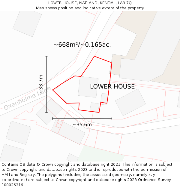 LOWER HOUSE, NATLAND, KENDAL, LA9 7QJ: Plot and title map