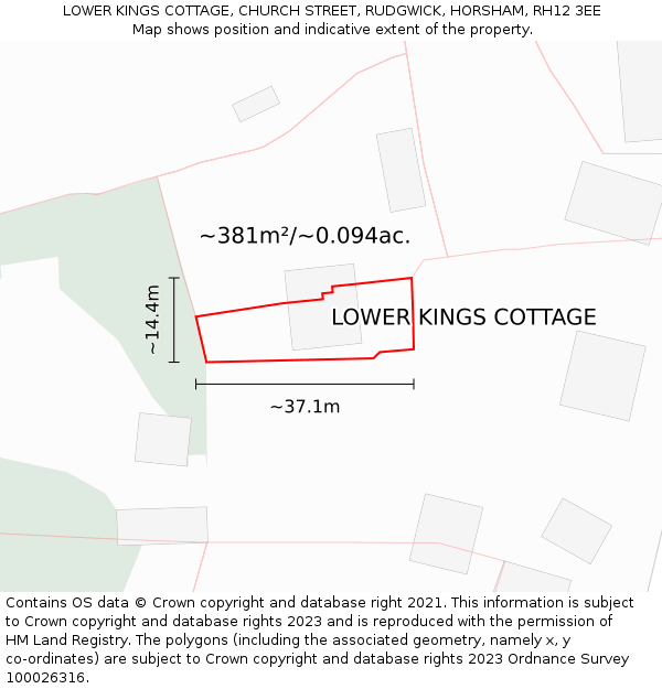 LOWER KINGS COTTAGE, CHURCH STREET, RUDGWICK, HORSHAM, RH12 3EE: Plot and title map