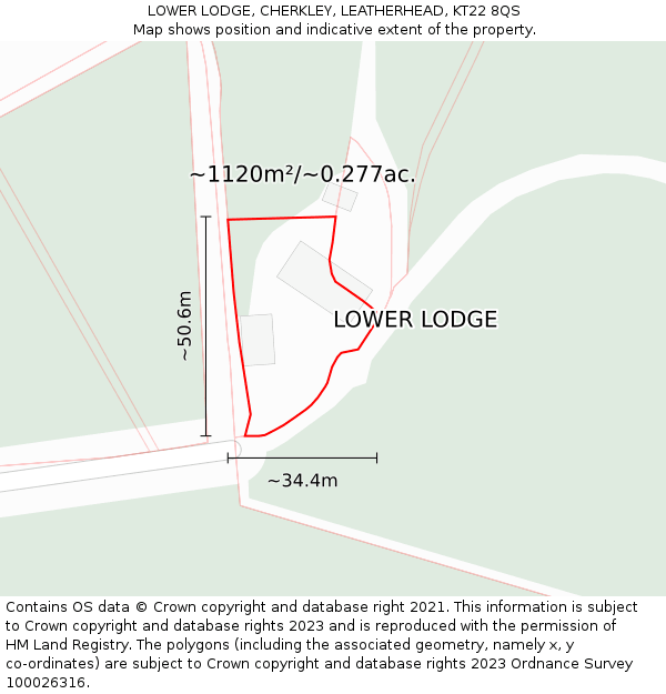 LOWER LODGE, CHERKLEY, LEATHERHEAD, KT22 8QS: Plot and title map