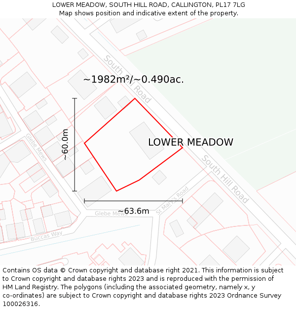 LOWER MEADOW, SOUTH HILL ROAD, CALLINGTON, PL17 7LG: Plot and title map