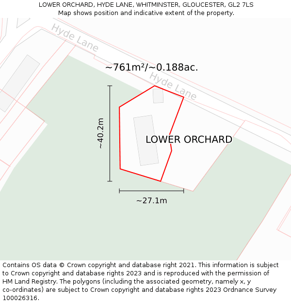 LOWER ORCHARD, HYDE LANE, WHITMINSTER, GLOUCESTER, GL2 7LS: Plot and title map